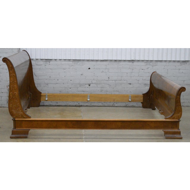 Henredon Henredon Charles X Empire King Size Burlwood Sleigh Bed For Sale - Image 4 of 17
