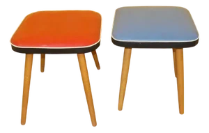 Light Blue and Red Wood Stools, 1950s, Set of 2