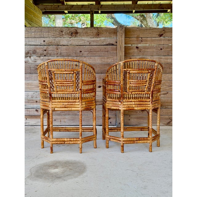 Contemporary A Pair-Restored Thomasville Brighton Pavilion Scorched Bamboo Armchairs For Sale - Image 3 of 12