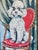 Seated White Poodle on Red Chair Gouache Framed Oil on Paper For Sale In Los Angeles - Image 6 of 8
