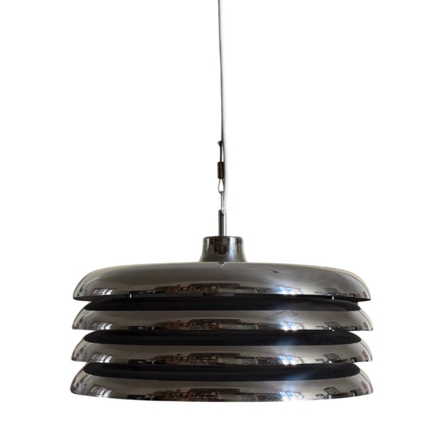 Large Space Age Chrome Pendant Lamp by Tamàs Borsfay, Hungary, 1970s For Sale