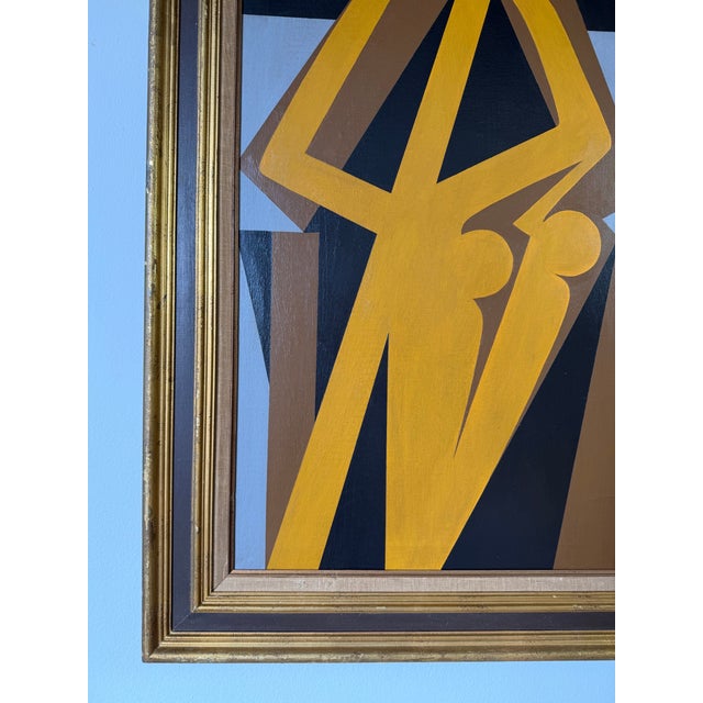 Textile 1996 Leon Wvidar Geometric Abstract Acrylic on Canvas Painting – Wood Frame For Sale - Image 7 of 12