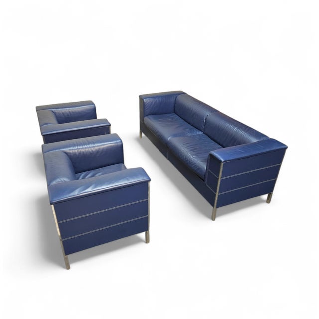 Animal Skin Vintage Sofa in Dark Blue Leather For Sale - Image 7 of 15
