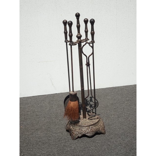 1970s Share Set of Four Vintage French Country Black Cast Iron Fireplace Tools For Sale - Image 5 of 17