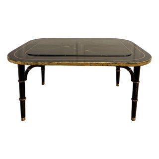 Chinoiserie English Faux Bamboo Black Lacquer & Gilt Coffee Table, Signed Zoltowski For Sale