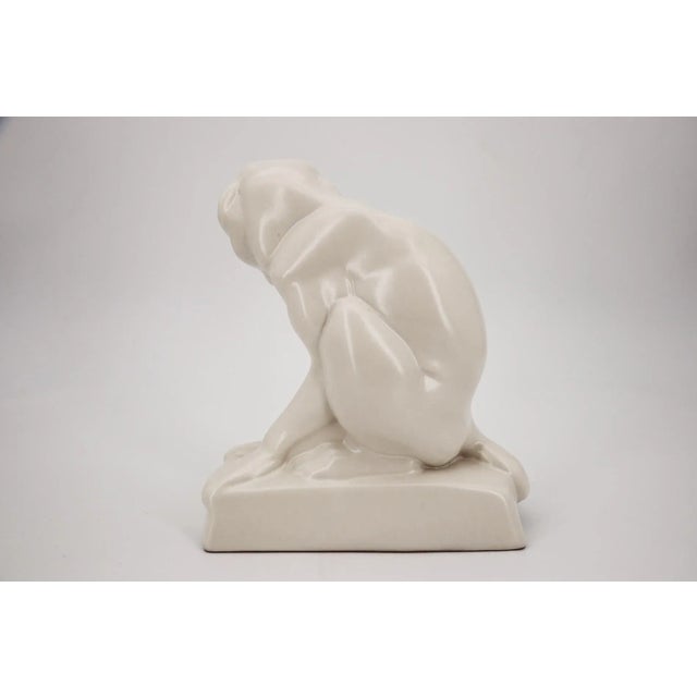 Art Deco 1930s White Art Deco Monkey Figurine, Stoneware, Portuguese For Sale - Image 3 of 12