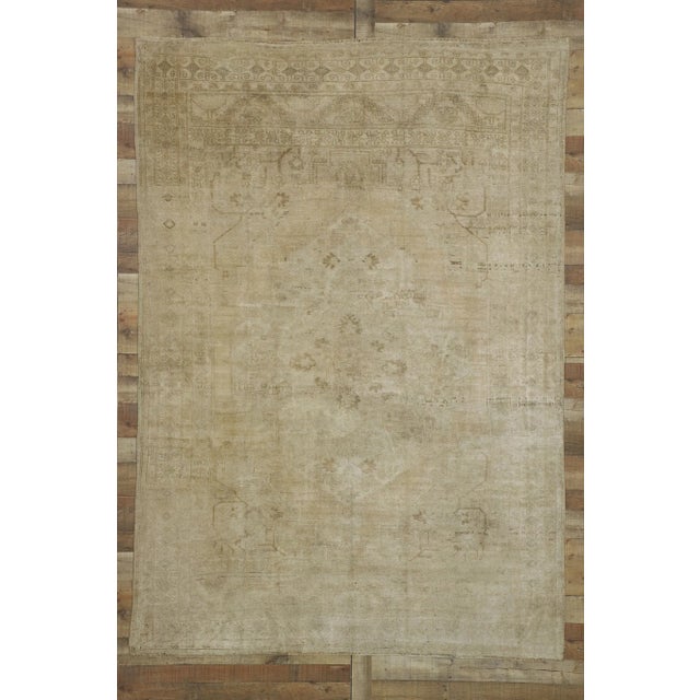 Tan Mid 20th Century Vintage Muted Oushak Rug - 06'08 X 09'06 For Sale - Image 8 of 9