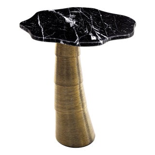 Palm Side Table in Nero Marquina Marble and Brass For Sale
