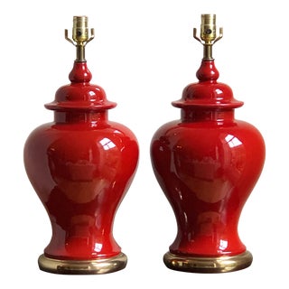 1960s Vermillion Ginger Jar Table Lamps — a Pair For Sale