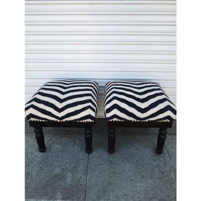 Traditional Vintage Zebra Stripe Footstool Ottoman - Each For Sale - Image 3 of 11