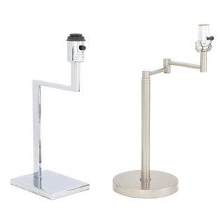 Contemporary Silver-Tone Metal Desk Lamps, 2 For Sale
