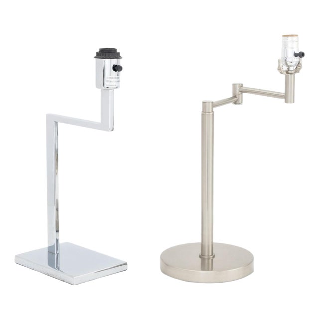 Contemporary Silver-Tone Metal Desk Lamps, 2 For Sale