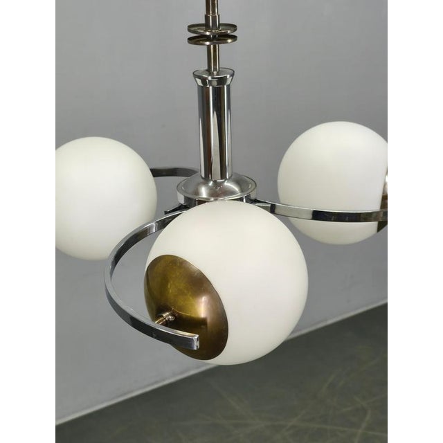 Metal Art Deco Czech Chrome and Opaline Glass Chandelier, 1930s For Sale - Image 7 of 12