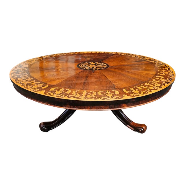 19th Century English Victorian Rosewood Tilt-Top Marquetry Coffee Table For Sale