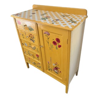 Farmhouse Chic Chiffonier Dresser Hand Painted With Applied Wildflowers For Sale