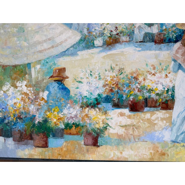 1970’s John Adamos Manol Impressionist Florist Market Oil on Canvas Painting – Framed For Sale - Image 9 of 12