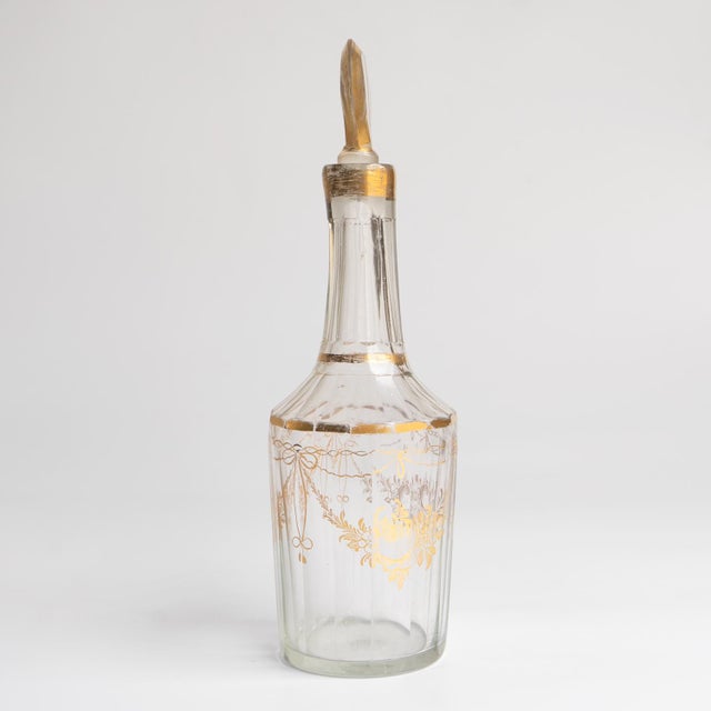 Antique French Louis XVI Gilded Crystal Decanter With Heart Stopper For Sale - Image 4 of 14