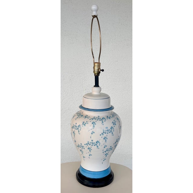 Chinoiserie Chic- This lone of a kind table lamp consists of a lovely oversized white ginger jar with hand painted...