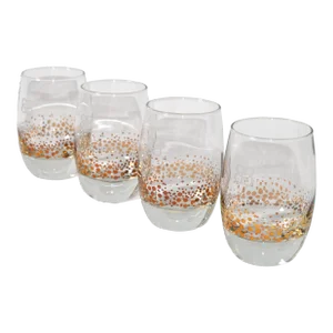 1980s 22k 4 Gold Dots Ombre Lowball Whiskey Glasses Tumblers Libbey Glass Style