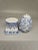 Chinese Blue/White Porcelain Salt and Pepper Shaker Set, Egg with Stand, missing Cork closures
