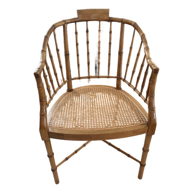 Baker Furniture Faux Bamboo and Cane Regency Armchair For Sale