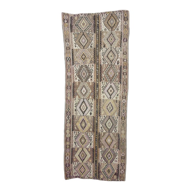 Vintage Pastel Turkish Kars Kilim Rug For Sale