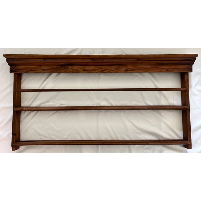 Vintage English Stained Pine Two-Shelf Wall Plate Rack For Sale - Image 10 of 11