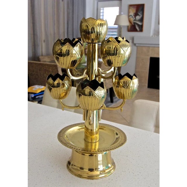 Mid-Century Modern 1950s Mid Century Modern Brass Lotus Candelabra For Sale - Image 3 of 13