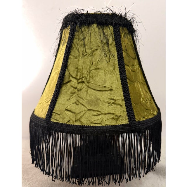 Traditional Vintage Chartreuse Silk Lampshade With Fringe For Sale - Image 3 of 5
