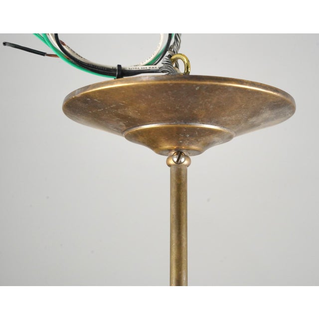 Mid 20th Century Vintage Clear Holophane Style Glass Brass Pole Pendant Light For Sale - Image 5 of 5