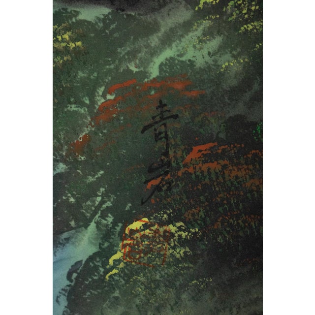 "Summer Landscape With River", Late Meiji to Taisho Era Silk Scroll Painting For Sale - Image 13 of 18