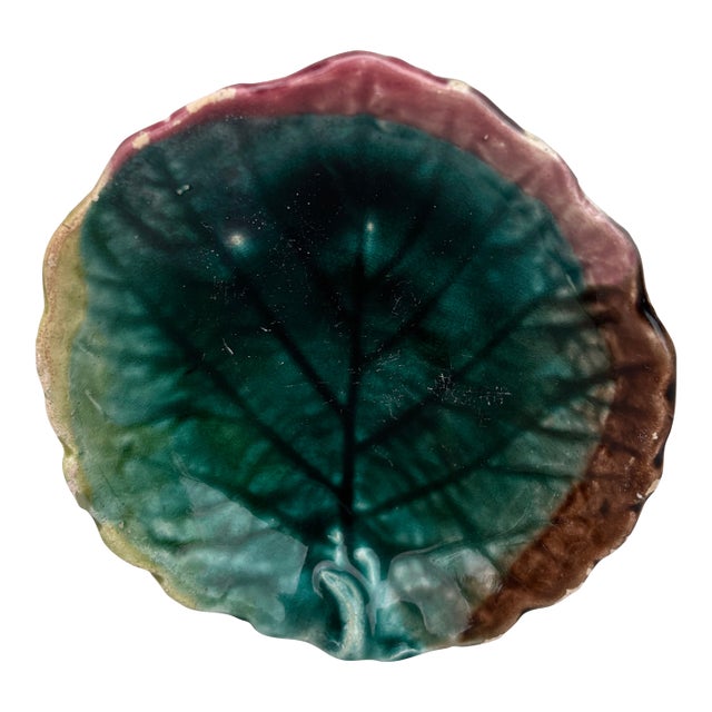 English Majolica Leaf Butter Pat Circa 1890 For Sale