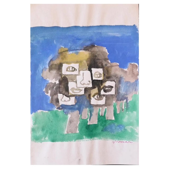 Mino Maccari, Composition, Watercolor, 1970s For Sale