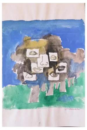 Mino Maccari, Composition, Watercolor, 1970s