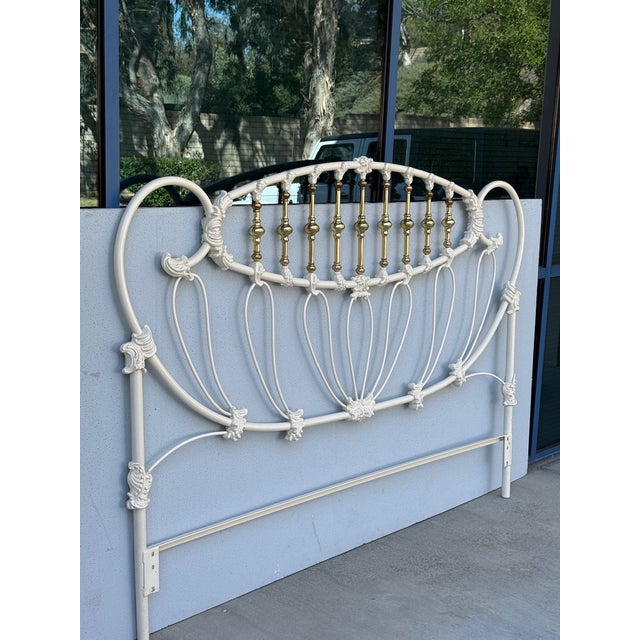 White Vintage Elliotts Design White Enameled King Headboard & Footboard Bed No Rails For Sale - Image 8 of 12
