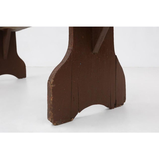 Brown Mid-Century Modern Rustic Bench in Brown Painted Wood, France, 1890s For Sale - Image 8 of 11