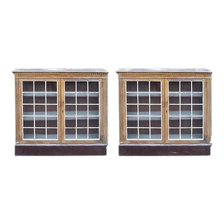 Antique Walnut Cabinets With Paned Glass Doors - A Pair For Sale
