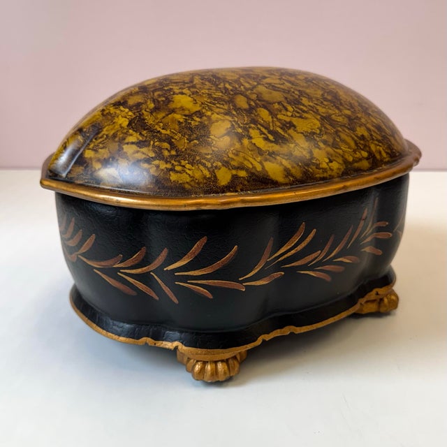 Black Vintage Large Hand Painted "Tortoise" Shell Lidded Jewelry Box by Castilian Imports For Sale - Image 8 of 12