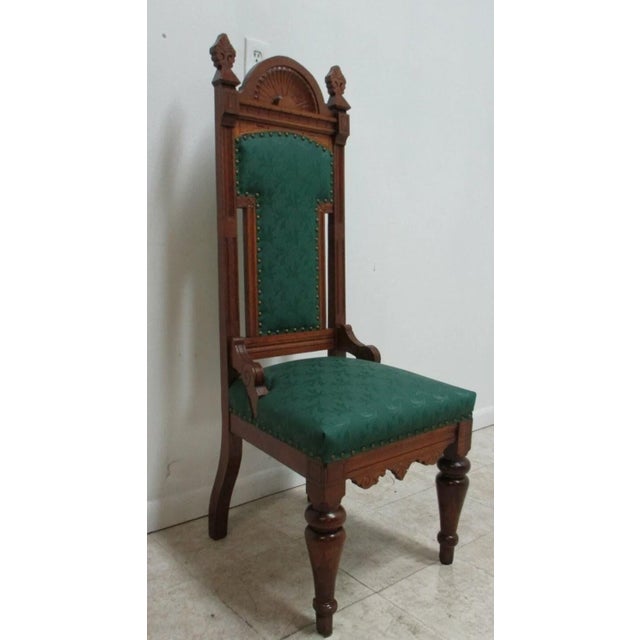 Wood Antique Victorian Throne Chair Carved Oak Church Chapel Masonic For Sale - Image 7 of 13