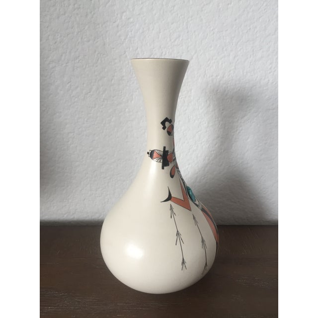 Late 20th Century Hand Painted Corn Maiden Pottery Vase With Turquoise Stone Inlay For Sale - Image 5 of 13
