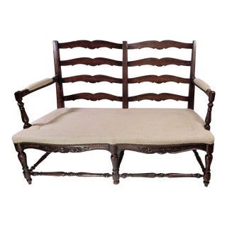 French Country Ladderback 2-Seat Upholstered Settee For Sale