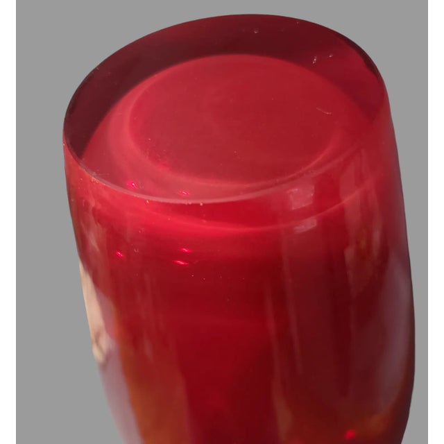 Glass Mid-Century-Modern Ruby Red Hand-Blown Studio Art Glass Vase For Sale - Image 7 of 9