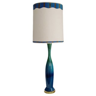Mid-Century Italian Blue Green Ceramic Lamp For Sale
