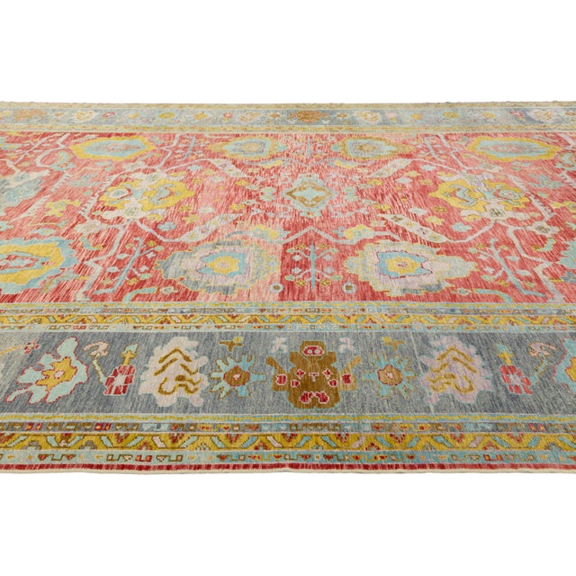 Oversized 12x25 Modern Turkish Oushak Rug in Red Hand-Knotted Wool For Sale In New York - Image 6 of 13