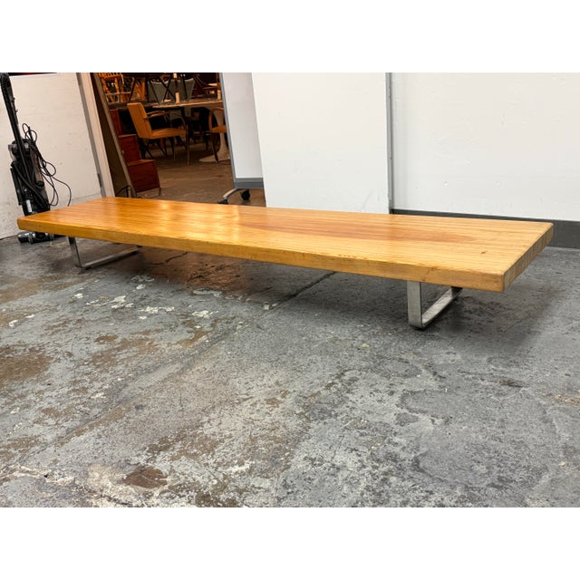 French French Low Wood Table + Chrome Supports, Vintage For Sale - Image 3 of 12