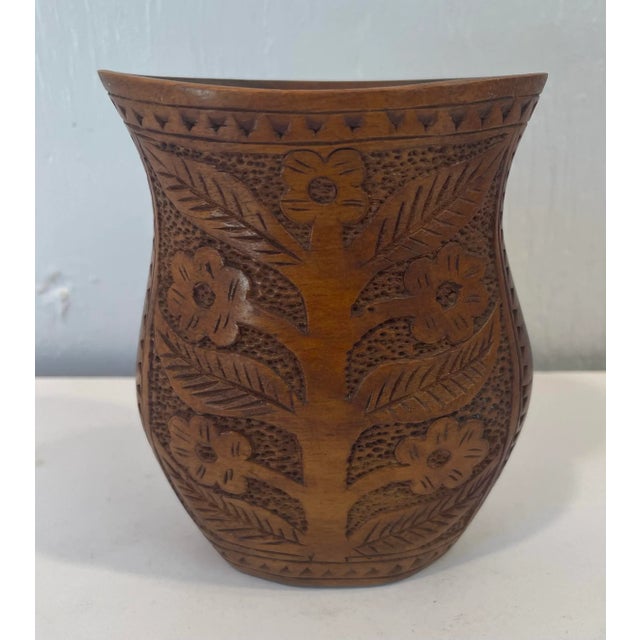 Nice vintage hand carved wooden vase.