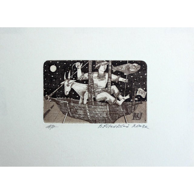 Bogdan Pikulicki, In a Boat, Print and Collage on Embossed Paper, 2018 For Sale - Image 4 of 4