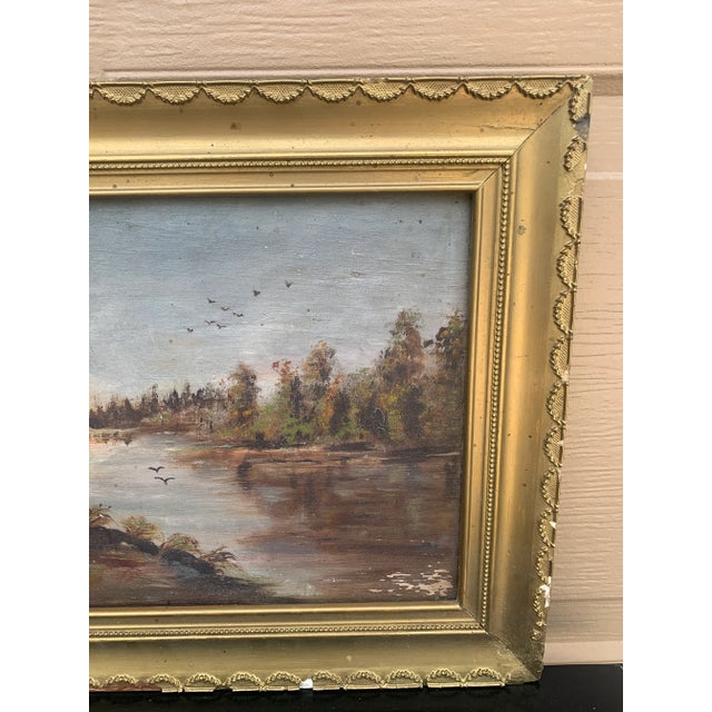 Antique Late 19th Century Framed Oil on Board River Landscape For Sale In South Bend - Image 6 of 9