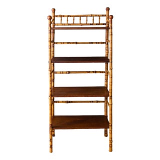 Four Tiered Scorched Bamboo Victorian Aesthetic Movement Stick and Ball Etagere Shelf For Sale