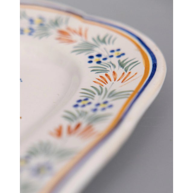 1920s Large Antique French Faience Quimper Oval Scalloped Wall Platter For Sale - Image 5 of 7